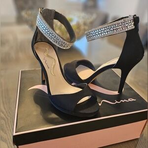 Nina Black Crystal Embellished Heels